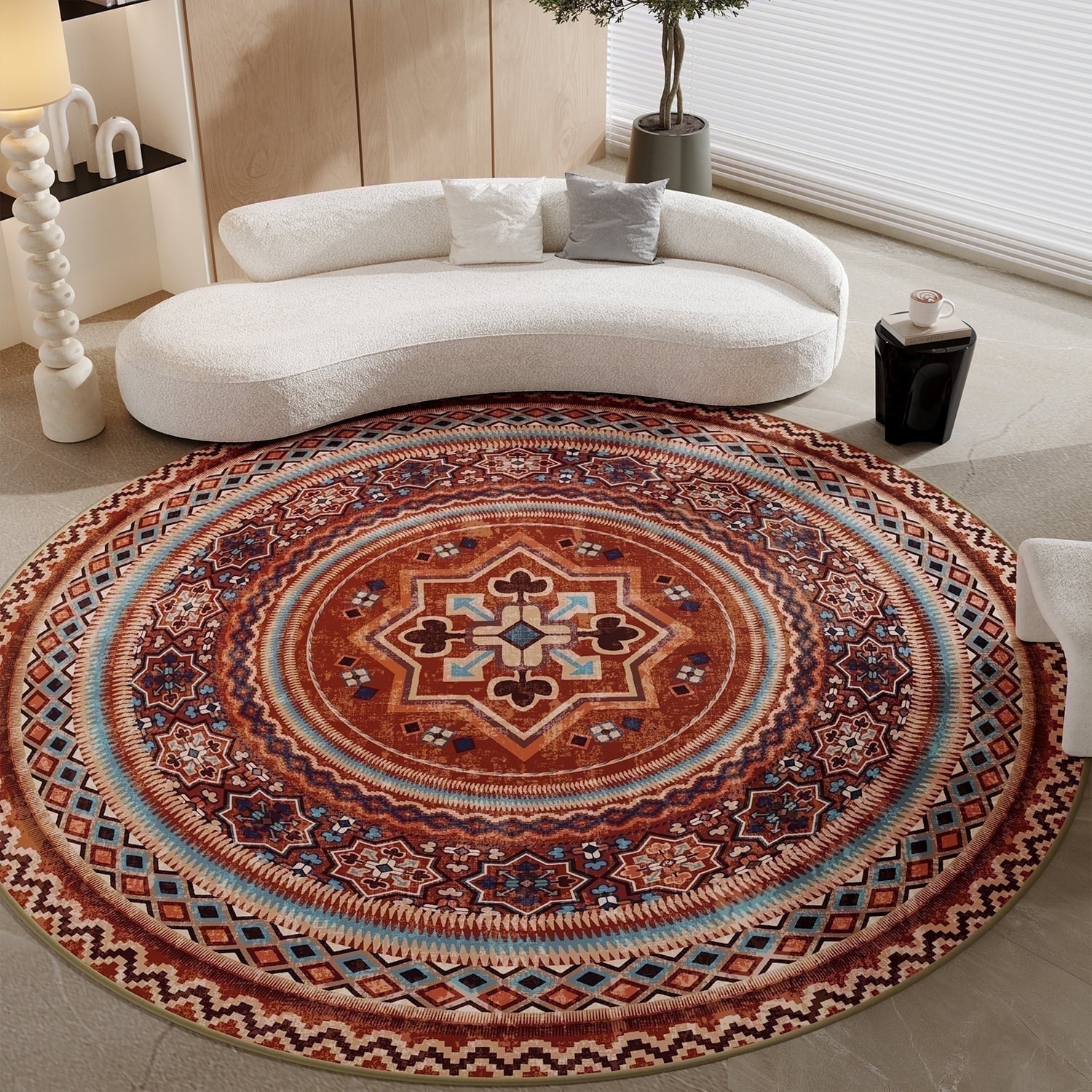 SIXHOME Boho Round Rugs, Washable 5' Circle Rug, Vintage Moroccan ...