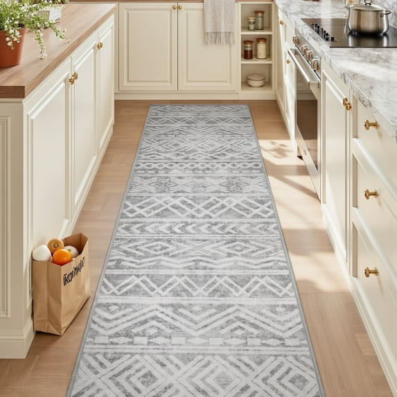 SIXHOME Boho Runner Rug 2'x8' Washable Hallway Runner Rug Soft Neutral Geometric Moroccan Gray Rug Runner for Entryway Kitchen Laundry Room Bedroom with Non Slip Rubber Backing