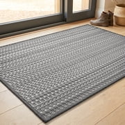 SIXHOME Door Mat Indoor Welcome Mat Non Slip Front Door Mat Woven Texture Low Profile Dirt Traper Entryway Rug for Inside Entry Garage Kitchen Patio 17" x 30" Gray