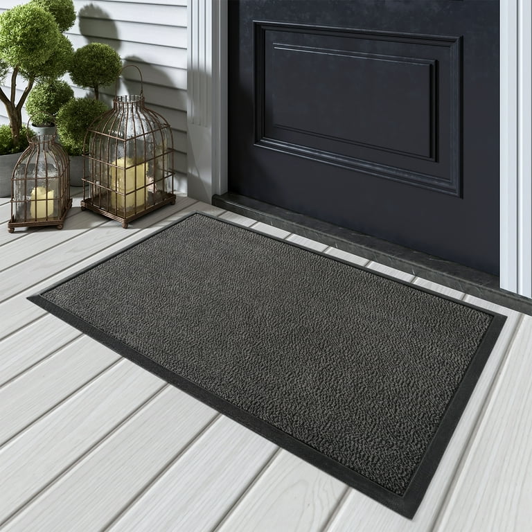 Black Door Mat 17x30 Indoor Outdoor Doormat Non-Slip Grey Entryway Mat  Carpet