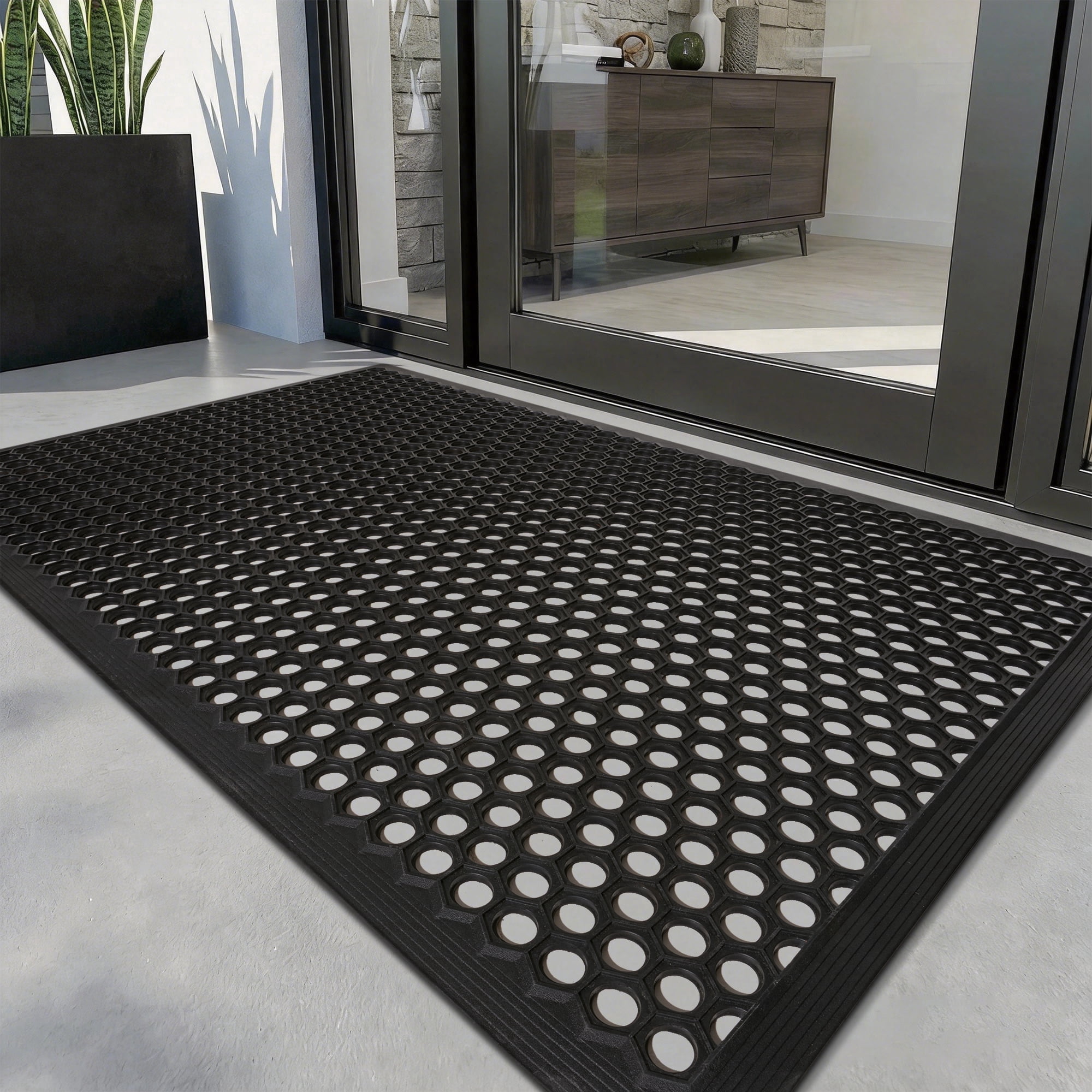 SIXHOME Outdoor Doormat Rubber Non-Slip Front Door Mat Waterproof Heavy Duty Doormat for Outside Low Profile Dirt Trapper Outdoor Mat Welcome Mat 24" x 35" Black