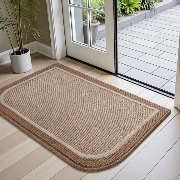 SIXHOME Door Mat Welcome Mat 17"x30" Non-Slip Front Door Mat Absorbent Low Profile Dirt Trapper Indoor Door Mat Ouside Entryway Rug Soft Machine Washable Floor Mat Brown
