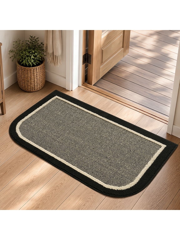 Door Mat Welcome Mat 17"x30" Non-Slip Front Door Mat Absorbent Low Profile Dirt Trapper Indoor Door Mat Ouside Entryway Rug Soft Machine Washable Floor Mat Black