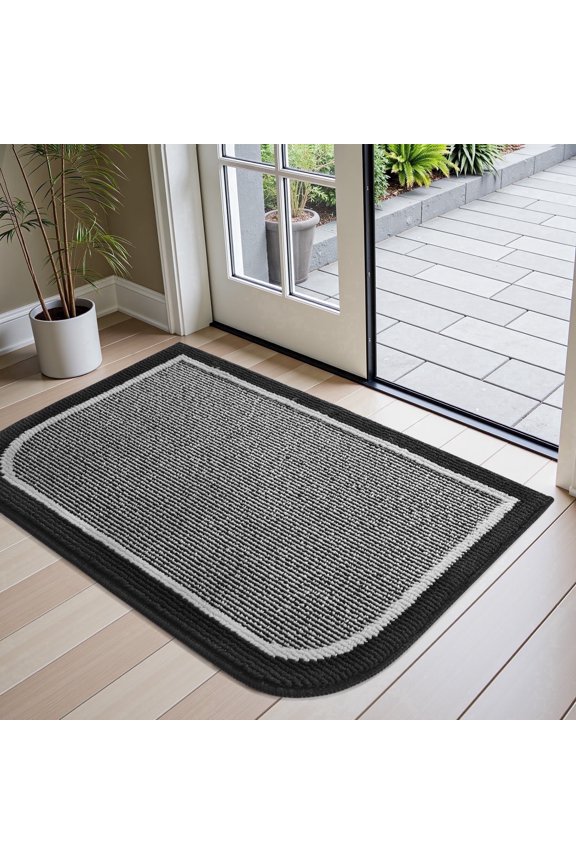 Door Mat Welcome Mat 17"x30" Non-Slip Front Door Mat Absorbent Low Profile Dirt Trapper Indoor Door Mat Ouside Entryway Rug Soft Machine Washable Floor Mat Black