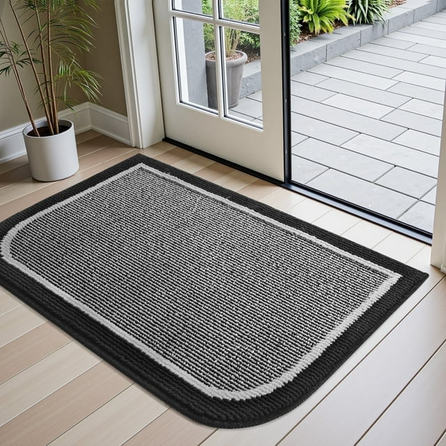 SIXHOME Door Mat Welcome Mat 24"x35" Non-Slip Front Door Mat Absorbent Low Profile Dirt Trapper Indoor Door Mat Ouside Entryway Rug Soft Machine Washable Floor Mat Black