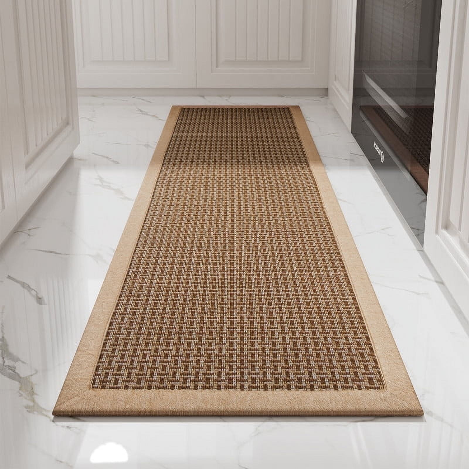 SIXHOME Kitchen Runner Rugs 20"x71" Long Non-Skid Kitchen Mat, Washable Hallway Rug for Kitchen, Absorbent Twill Kitchen Decor Mat Brown Beige