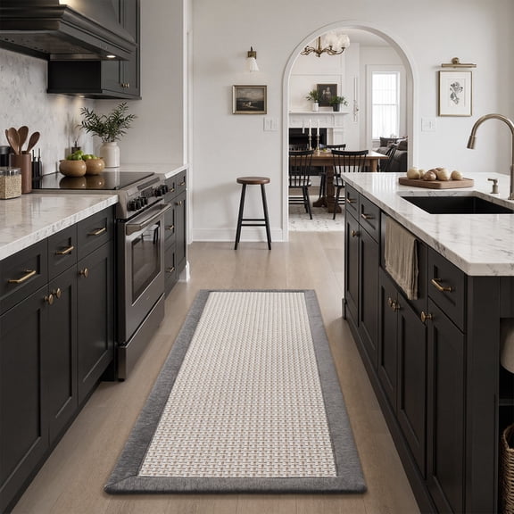 SIXHOME Kitchen Runner Rugs 20"x71" Long Non-Skid Kitchen Mat, Washable Hallway Rug for Kitchen, Absorbent Twill Kitchen Decor Mat Gray Brown