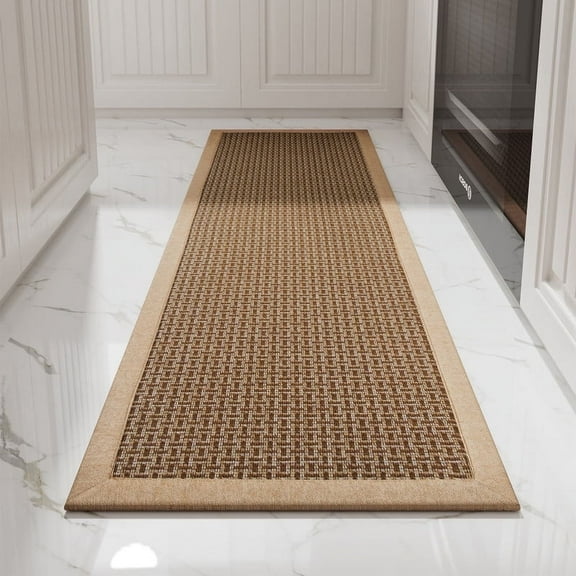 SIXHOME Kitchen Runner Rugs 20"x95", Non-Slip Washable Hallway Mats for Kitchen Floor, Absorbent Basketweave Decor Rug in Brown Beige