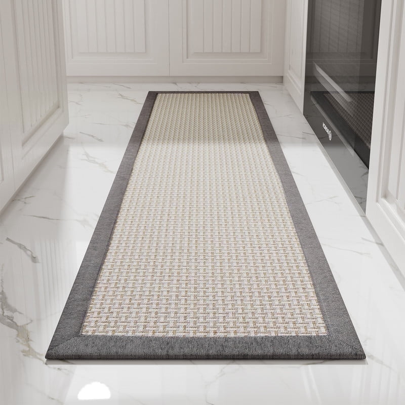 SIXHOME Kitchen Runner Rugs 20"x95", Non-Slip Washable Hallway Mats for Kitchen Floor, Absorbent Basketweave Decor Rug in Gray Brown