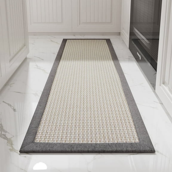 SIXHOME Kitchen Runner Rugs 20"x95", Non-Slip Washable Hallway Mats for Kitchen Floor, Absorbent Basketweave Decor Rug in Gray Brown