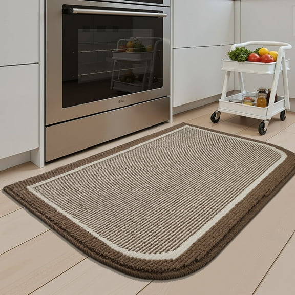 SIXHOME Non-Slip Kitchen Rug, Washable 17"x30" Twill Floor Mat, Half Circle Design for Sink, Laundry, Brown