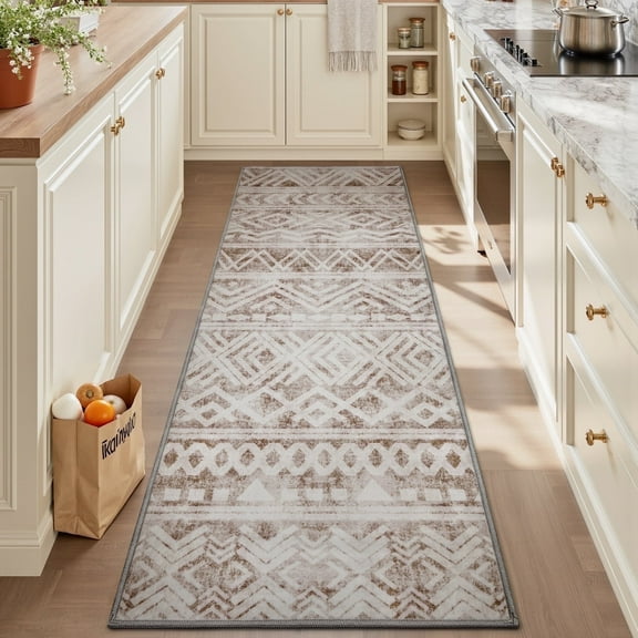 SIXHOME Kitchen Rugs 2'x6' Runner Rug Washable Boho Area Rug Runner Non Slip Absorbent Dark Brown Rug Runner for Laundry Room Bathroom Hallway Bedroom Entryway with Non Slip Rubber Backing