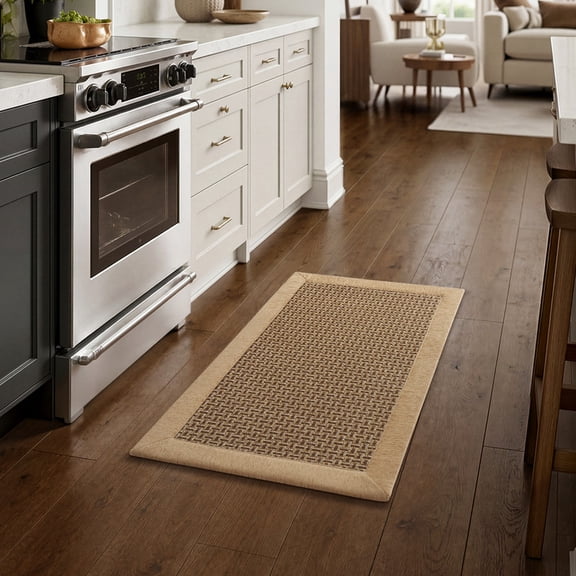 SIXHOME Kitchen Rugs 20"x32" Non-Slip Kitchen Mat, Washable Absorbent Small Throw Rug for Kitchen Floor, Twill Decor Mats in Brown Beige