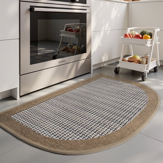 SIXHOME Kitchen Rugs 20"x32" Semicircular Kitchen Mat Non-Slip Twill Kitchen Floor Mats Washable Half Circle Small Throw Rug Brown