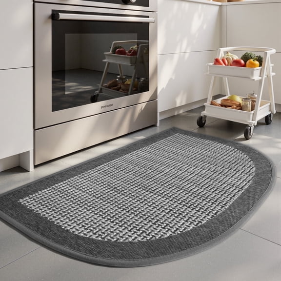 SIXHOME Kitchen Rugs 20"x32" Semicircular Kitchen Mat Non-Slip Twill Kitchen Floor Mats Washable Half Circle Small Throw Rug Gray
