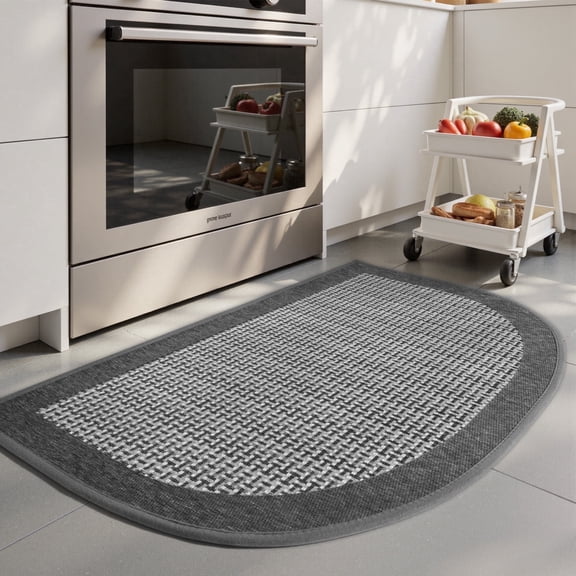 SIXHOME Kitchen Rugs 20"x32" Semicircular Kitchen Mat Non-Slip Twill Kitchen Floor Mats Washable Half Circle Small Throw Rug Gray