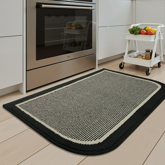 SIXHOME Non-Slip Kitchen Rug, Washable 20"x32" Twill Floor Mat, Half Circle Design for Sink, Laundry, Black