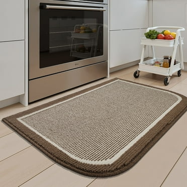 SIXHOME Non-Slip Kitchen Rug, Washable 20"x32" Twill Floor Mat, Half Circle Design for Sink, Laundry, Brown