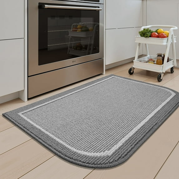 SIXHOME Non-Slip Kitchen Rug, Washable 20"x40" Twill Floor Mat, Half Circle Design for Sink, Laundry, Black