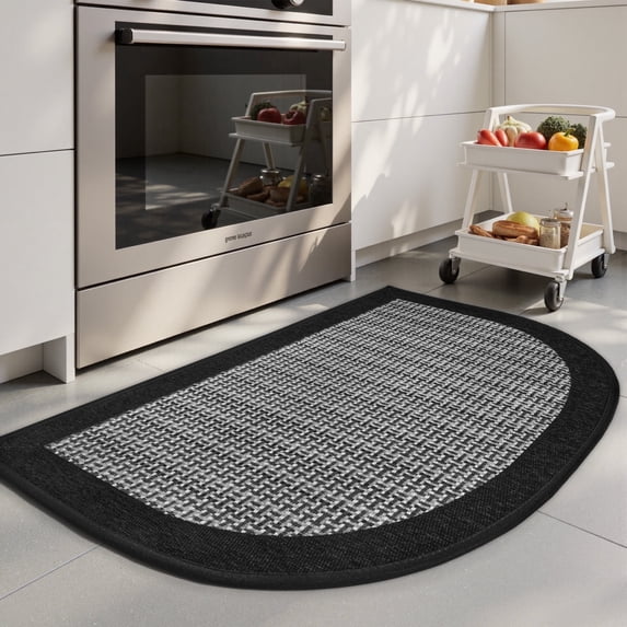 SIXHOME Kitchen Rugs 20"x32" Semicircular Kitchen Mat Non-Slip Twill Kitchen Floor Mats Washable Half Circle Small Throw Rug Black