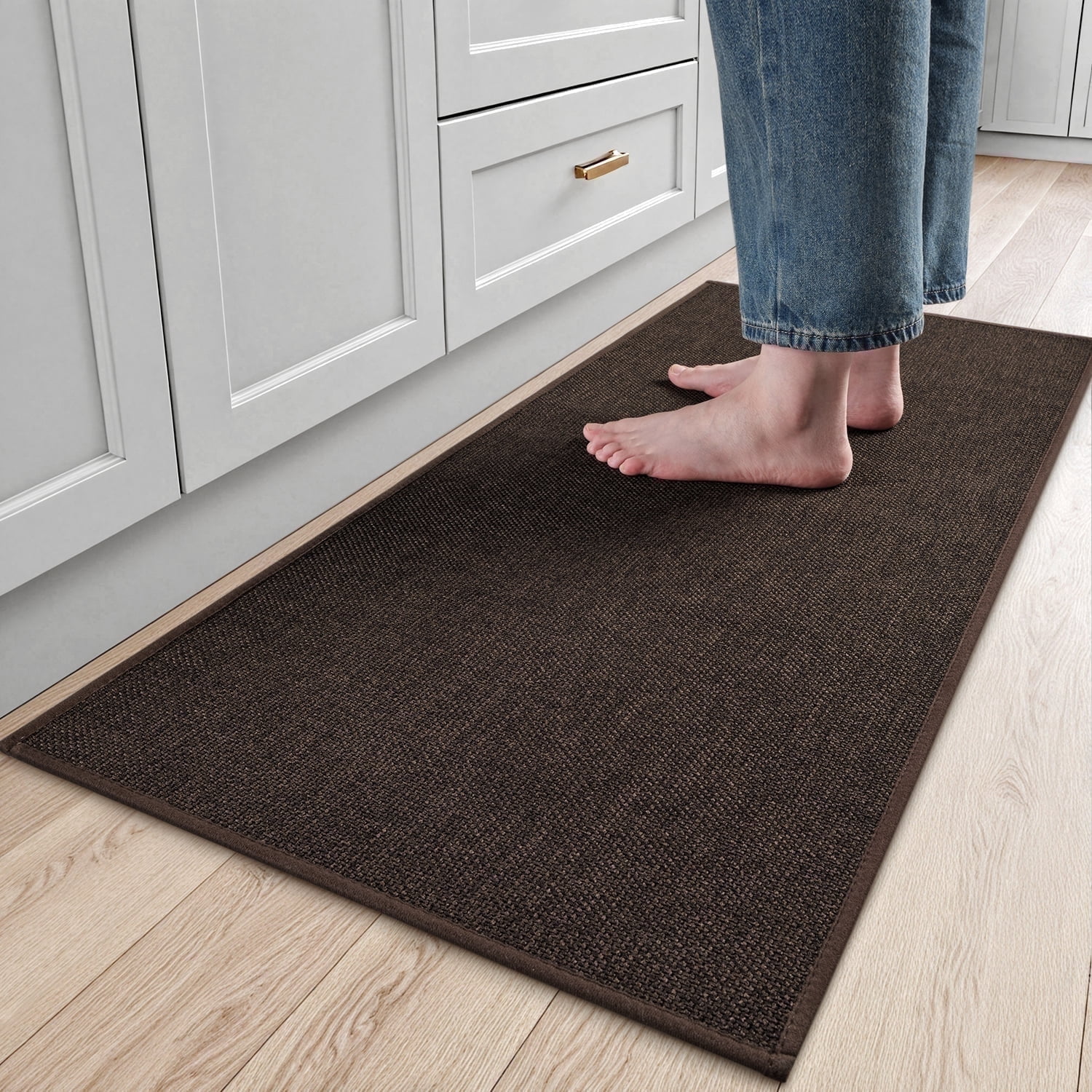 SIXHOME Washable Kitchen Rug, Absorbent Non-Slip Woven Floor Mat, 20"x48", Dark Brown, Rugs for Sink, Laundry, Hallway, Bathroom