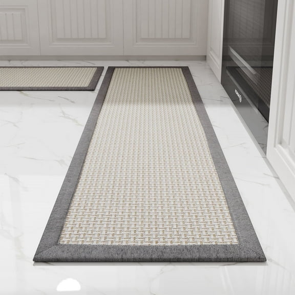 SIXHOME Kitchen Rugs and Mats Set 20"x32" and 20"x71" Non-Slip Washable Kitchen Floor Mats, Farmhouse Runner and Small Rug for Kitchen Hallway Laundry Room Decor in Gray Brown