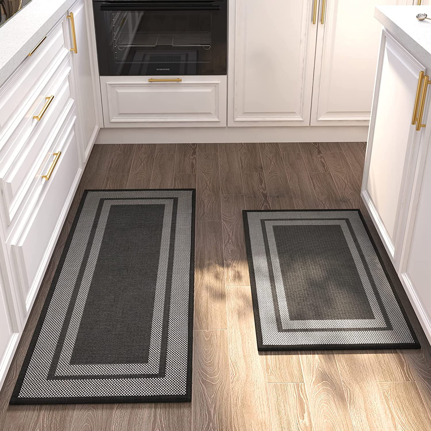 Sixhome Kitchen Rugs Mats Set of 2 Washable Absorbent Rugs for Kitchen Floor Non Skid Kitchen Mats in Front of Sink, 20 inchx32 inch+20 inchx48 inch