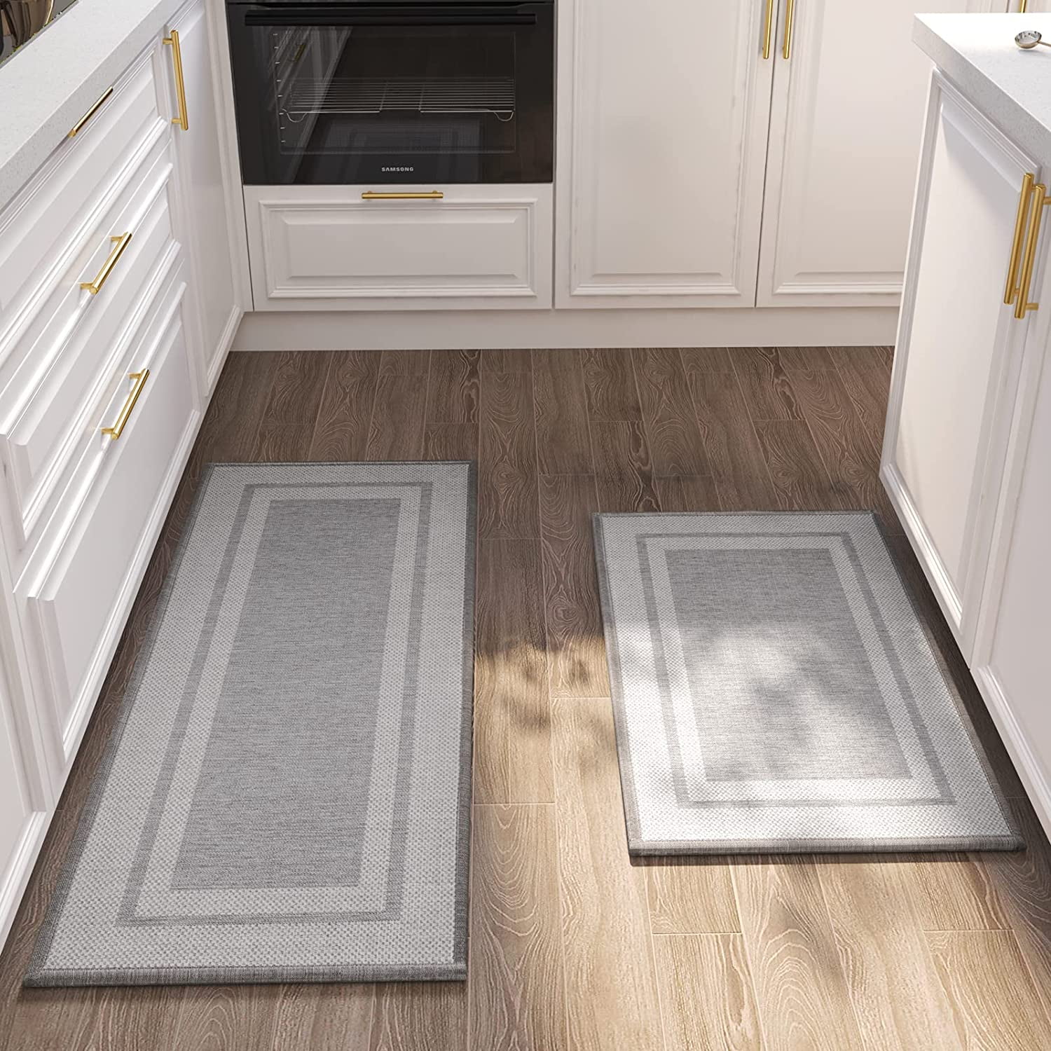 SIXHOME Kitchen Mat Set Non Skid Kitchen Rugs and Mats 2PCS Rubber Kitchen  Floor Runner Rug 17x30+17x47 Washable Kitchen Rugs Set Front of Sink  Hallway Laundry Room Dark Chocolate Black 