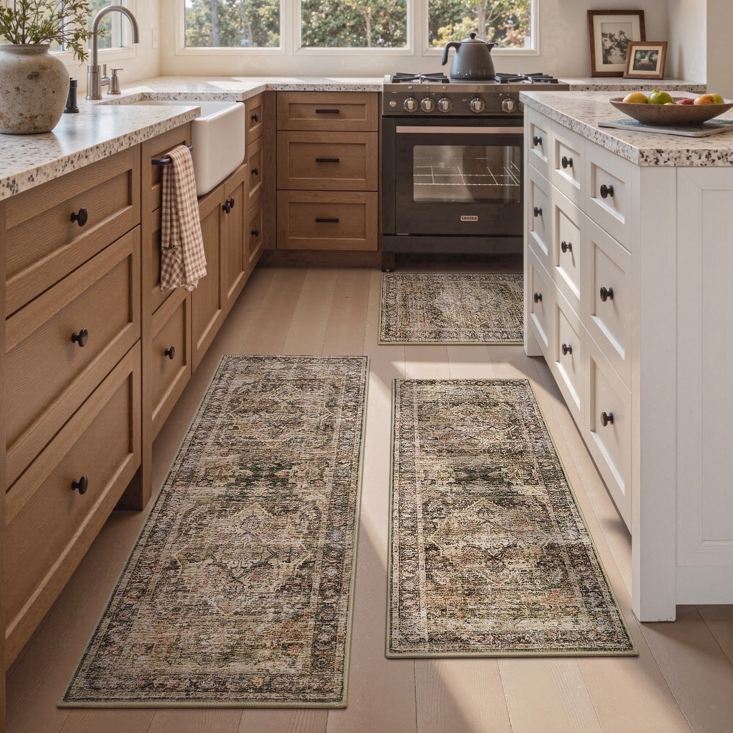 SIXHOME 3-Piece Kitchen Rugs and Runner Set Washable Vintage Kitchen ...