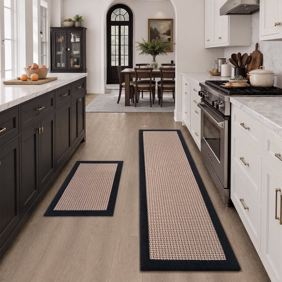 SIXHOME 2-Piece Kitchen Rugs Set 20"x32" and 20"x95" Non-Slip Washable Mats for Kitchen Floor Hallway, Farmhouse Decor Rugs Black Brown