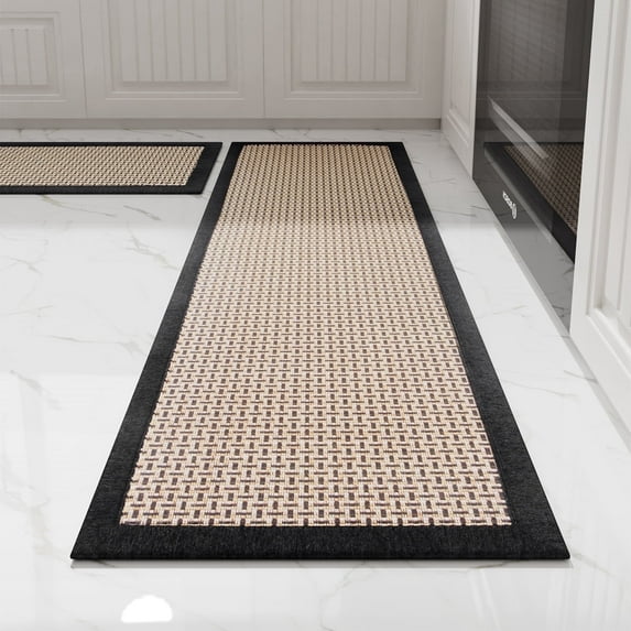SIXHOME 2-Piece Kitchen Rugs Set 20"x32" and 20"x95" Non-Slip Washable Mats for Kitchen Floor Hallway, Farmhouse Decor Rugs Black Brown