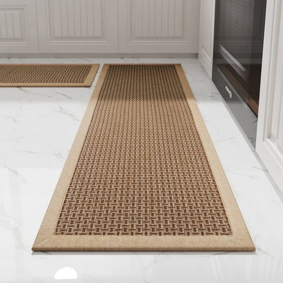 SIXHOME 2-Piece Kitchen Rugs Set 20"x32" and 20"x95" Non-Slip Washable Mats for Kitchen Floor Hallway, Farmhouse Decor Rugs Brown Beige