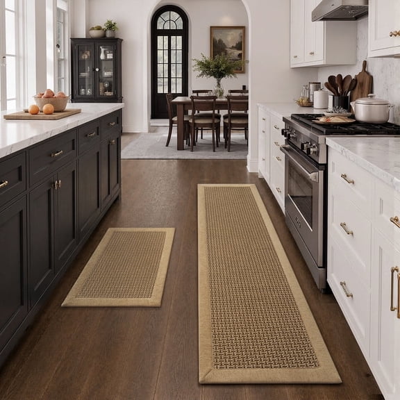 SIXHOME 2-Piece Kitchen Rugs Set 20"x32" and 20"x95" Non-Slip Washable Mats for Kitchen Floor Hallway, Farmhouse Decor Rugs Gray Brown