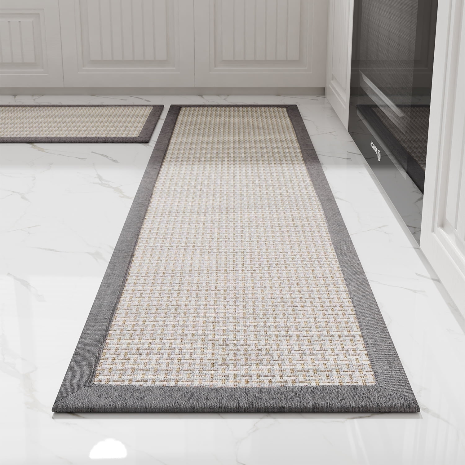SIXHOME 2-Piece Kitchen Rugs Set 20"x32" and 20"x95" Non-Slip Washable Mats for Kitchen Floor Hallway, Farmhouse Decor Rugs Gray Brown