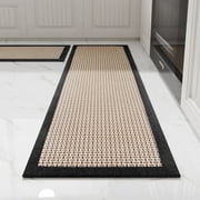 SIXHOME Kitchen Rugs and Mats 2 PCS Set 20"x32"+20"x48" Non Skid Washable Absorbent Rug Kitchen Floor Mats for in Front of Sink Black Brown