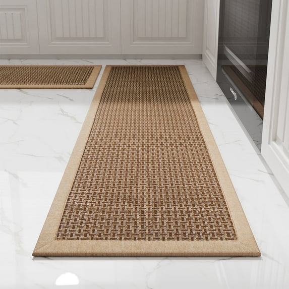 SIXHOME Kitchen Rugs and Mats 2 PCS Set 20"x32"+20"x48" Non Skid Washable Absorbent Rug Twill Decor Kitchen Floor Mats for in Front of Sink Brown Beige