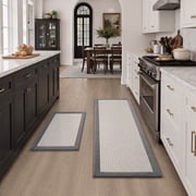 SIXHOME Kitchen Rugs and Mats 2 PCS Set 20"x32"+20"x48" Non Skid Washable Absorbent Rug Twill Decor Kitchen Floor Mats for in Front of Sink Gray Brown