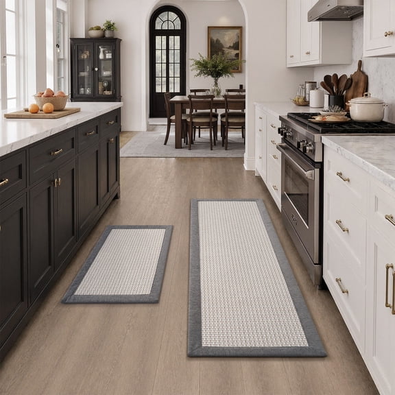 SIXHOME Kitchen Rugs and Mats 2 PCS Set 20"x32"+20"x48" Non Skid Washable Absorbent Rug Twill Decor Kitchen Floor Mats for in Front of Sink Gray Brown