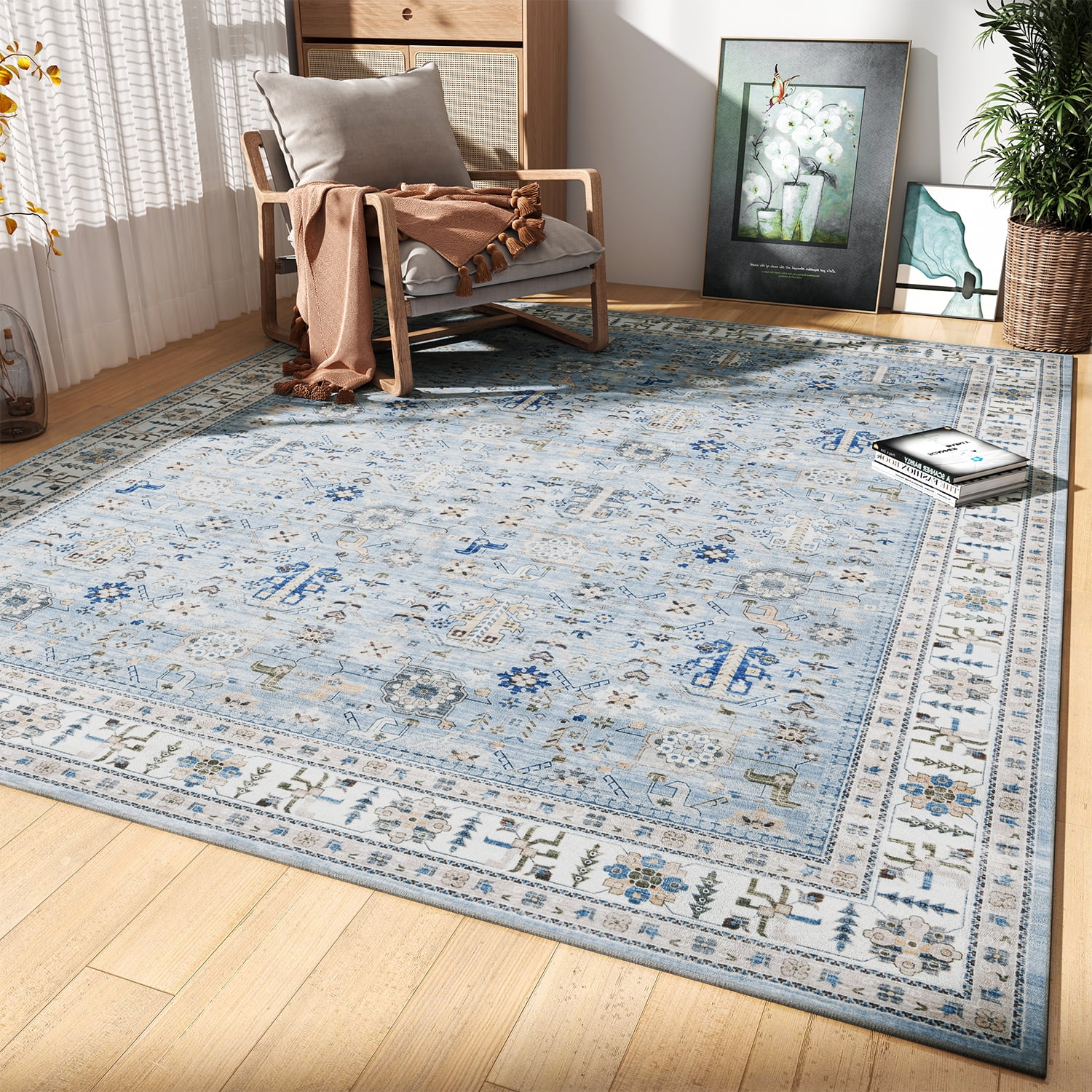 CAROMIO Area Rug Stain & Water Resistant Distressed Rug Low-Pile Non-Slip  Vintage Area Rug Machine Washable Large Carpet Oriental Rug for Living Room