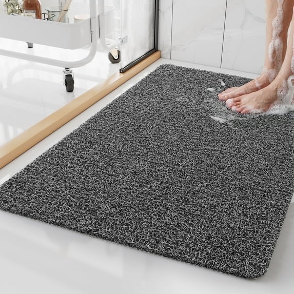 SIXHOME Non Slip Shower Mat 16"x24" PVC Loofah Shower Mats for Bathtub Quick Drying Shower Floor Mat with Comfortable Textured Surface Easy Cleaning Shower Mat for Shower Stall Black