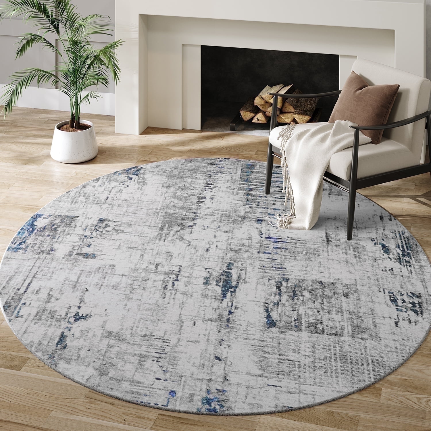 SIXHOME Modern Abstract Round Rugs for Living Room Washable Rugs 5Ft ...