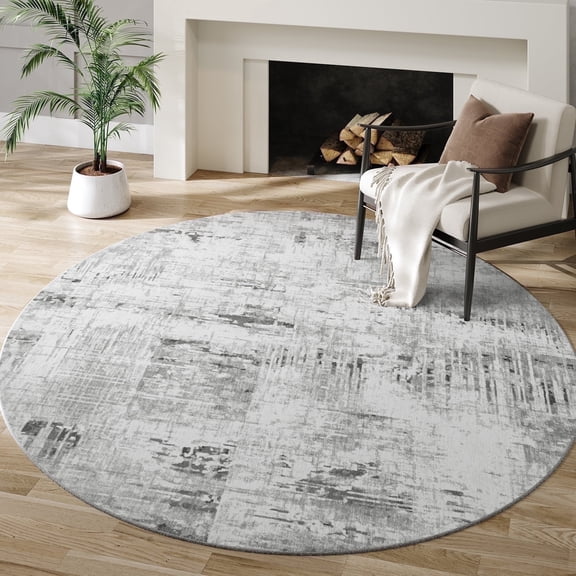 SIXHOME 5ft Round Rugs for Living Room Washable Modern Abstract Circle Carpet Soft Neutral Rug for Bedroom Dining Room Office Aesthetic Home Decor Gray