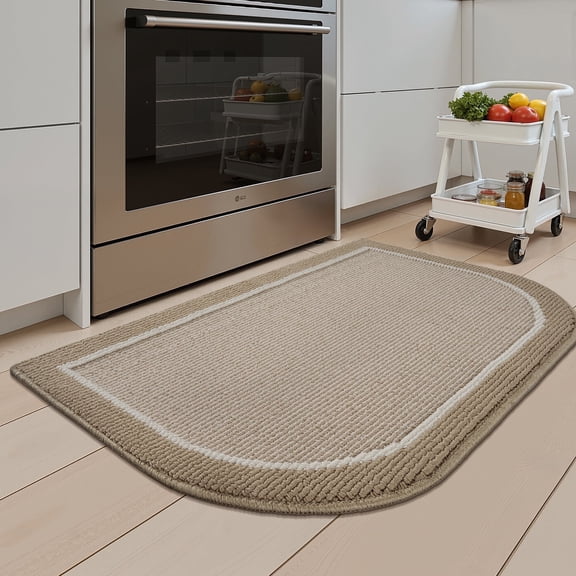 SIXHOME Non-Slip Kitchen Rug, Washable 20"x32" Kitchen Floor Mat, Half Circle Design for Sink, Laundry, Beige