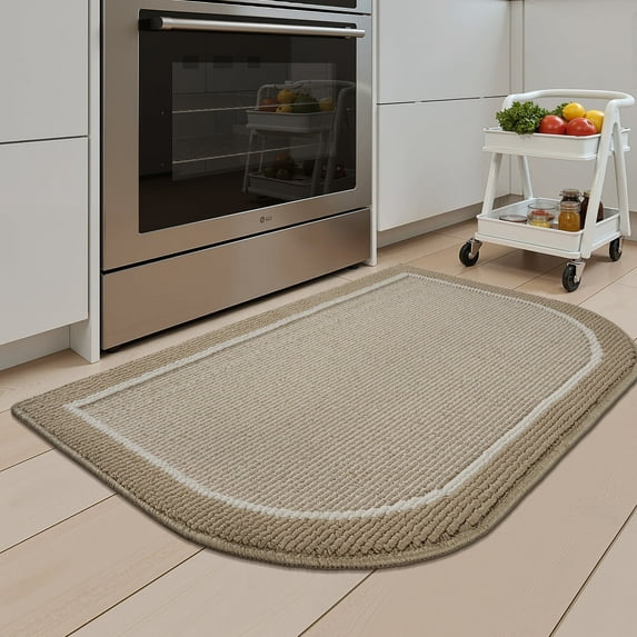 SIXHOME Non-Slip Kitchen Rug, Washable 20"x32" Kitchen Floor Mat, Half Circle Design for Sink, Laundry, Beige