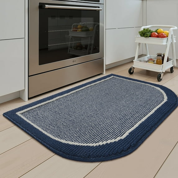 SIXHOME Non-Slip Kitchen Rug, Washable 20"x32" Kitchen Floor Mat, Half Circle Design for Sink, Laundry, Blue