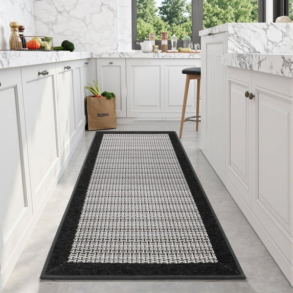 SIXHOME Non-Slip Kitchen Rug, Washable Absorbent Floor Mat, 19.7"x47.2", Black, for Sink, Laundry, Hallway