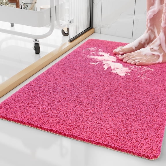 SIXHOME Non Slip Shower Mat 16"x24" PVC Loofah Shower Mats for Bathtub Quick Drying Shower Floor Mat with Comfortable Textured Surface Easy Cleaning Shower Mat for Shower Stall Pink