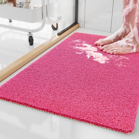 SIXHOME Non Slip Shower Mat 16"x24" PVC Loofah Shower Mats for Bathtub Quick Drying Shower Floor Mat with Comfortable Textured Surface Easy Cleaning Shower Mat for Shower Stall Pink