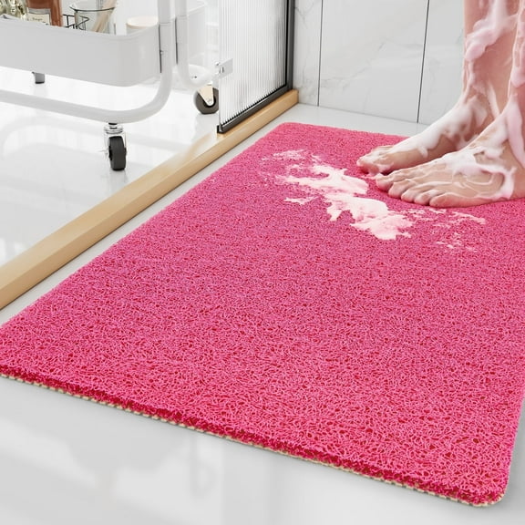 SIXHOME Non Slip Shower Mat 17"x30" PVC Loofah Shower Mats for Bathtub Quick Drying Shower Floor Mat with Comfortable Textured Surface Easy Cleaning Shower Mat for Shower Stall Pink