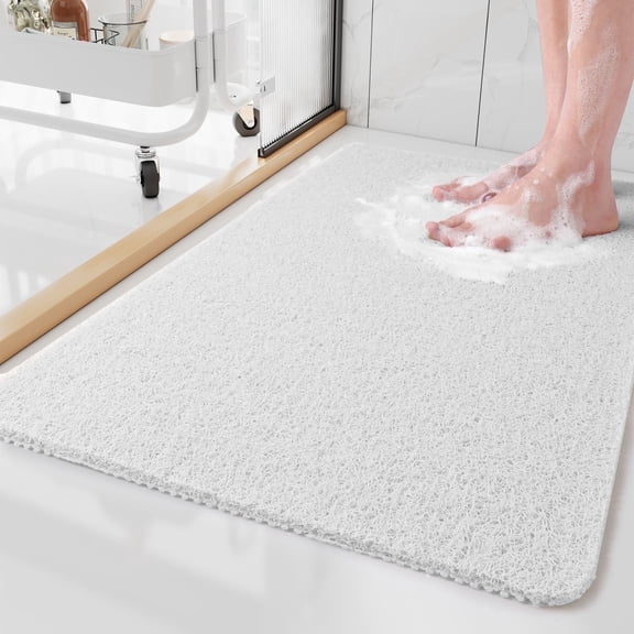 SIXHOME Non Slip Shower Mat 17"x30" PVC Loofah Shower Mats for Bathtub Quick Drying Shower Floor Mat with Comfortable Textured Surface Easy Cleaning Shower Mat for Shower Stall White